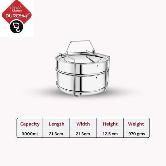 Durochef SS Cooker Separator P7.5 Suitable for 8.5 litres Prestige Popular and Popular Plus Outer Lid Pressure Cookers (2 Containers with Lifter, Stainless Steel)